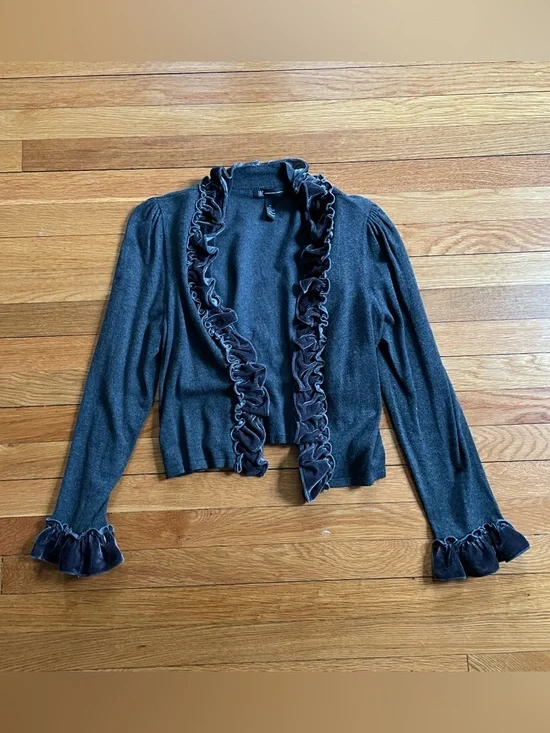 INC Velvet Ruffle Cardigan - Picture 1 of 6
